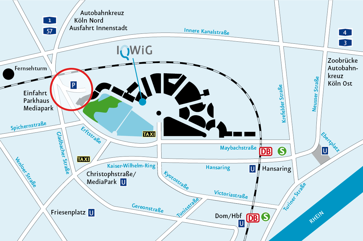 Directions to Cologne Tower with entrance to car park Mediapark